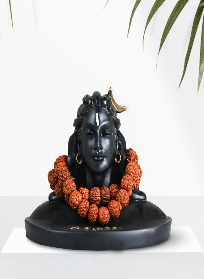 Rousrie Resin Adiyogi Shiva Statue for Car Dashboard, Shiv Ji Mahadev Adi Yogi Idol Statue with Rudraksha Mala for Home and Car Dash Board (Large) - Image 1